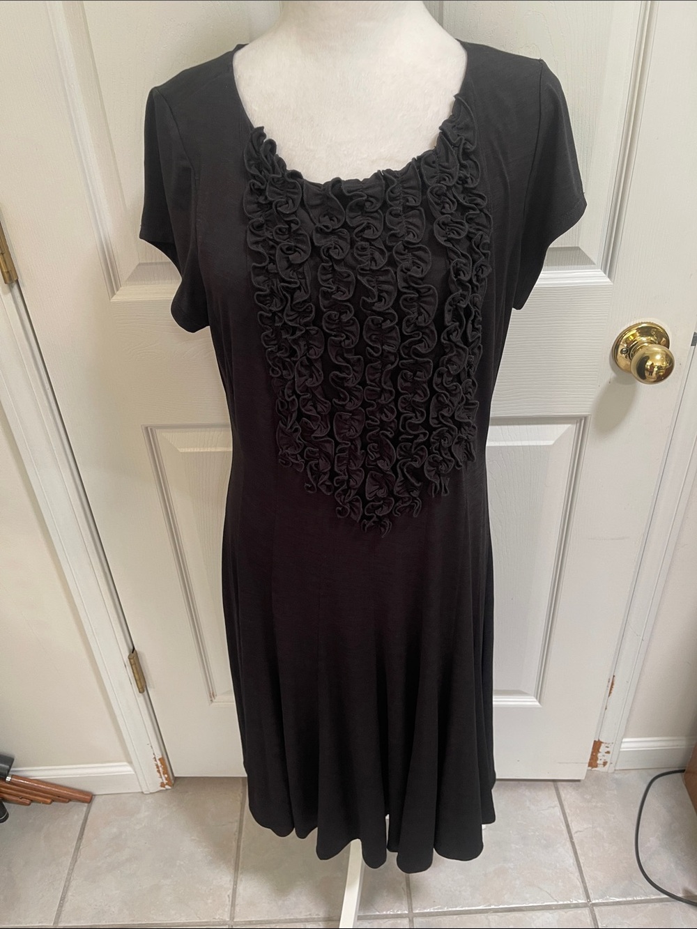 Rabbit Rabbit Rabbit Black Ruffle Front Midi Dress Sz 14
